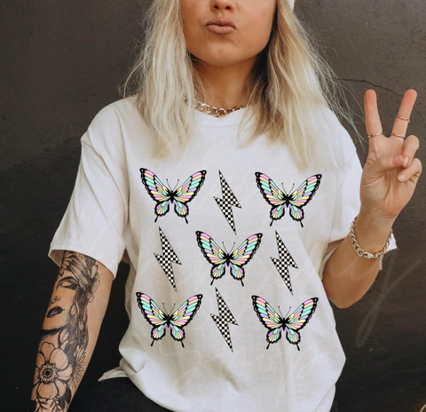 DTF Full Color Transfer - Check Lightning Butterflies