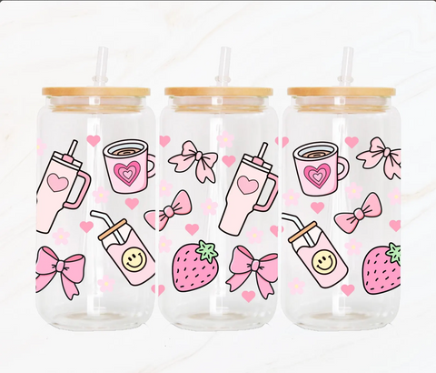 16oz UV DTF Wrap - Coquette Cups Bows Strawberries
