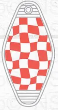 UV DTF Motel Keychain Decal - Red Wavy Checker