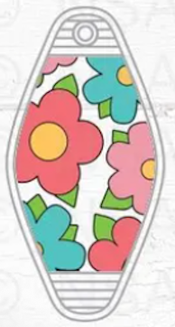 UV DTF Motel Keychain Decal - Big Abstract Flowers Red Blue Pink