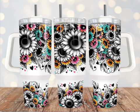 40oz UV DTF Full Top & Bottom Wrap - BW Sunflowers Bright
