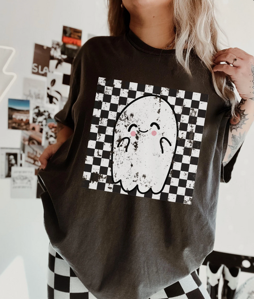 DTF Full Color Transfer - Cute Checkered Ghostie