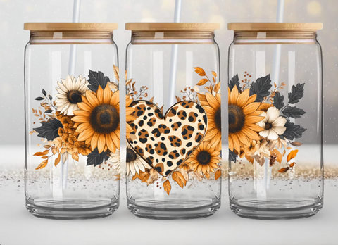 16oz UV DTF Wrap - Leopard Heart Sunflowers
