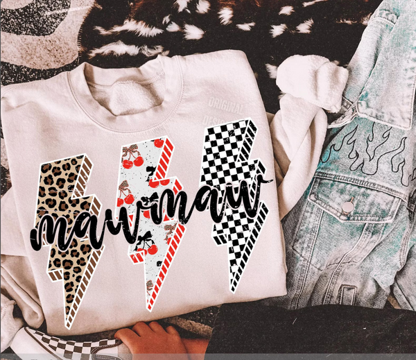 DTF Full Color Transfer - Leopard Cherry Check Mama/Mini/Aunt/Nana/Mamaw/Gigi - Black Font