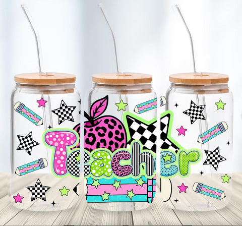 16oz UV DTF Wrap - Bright Teacher w/Check Star