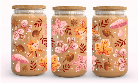 16oz UV DTF Wrap - Fall Leaves Mushrooms Acorns