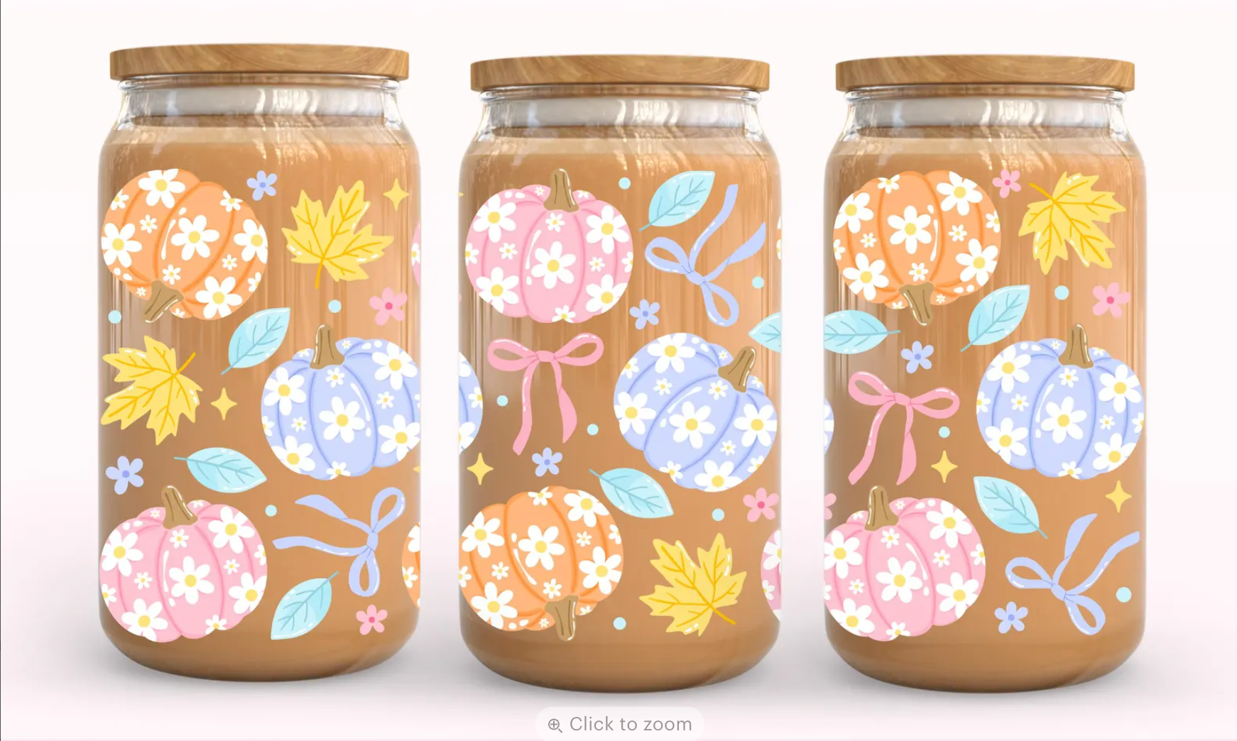 16oz UV DTF Wrap - Pastel Flower Pumpkins