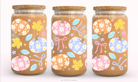 16oz UV DTF Wrap - Pastel Flower Pumpkins
