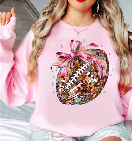 DTF Full Color Transfer - Disco Football (You Pick The Color Bow!)