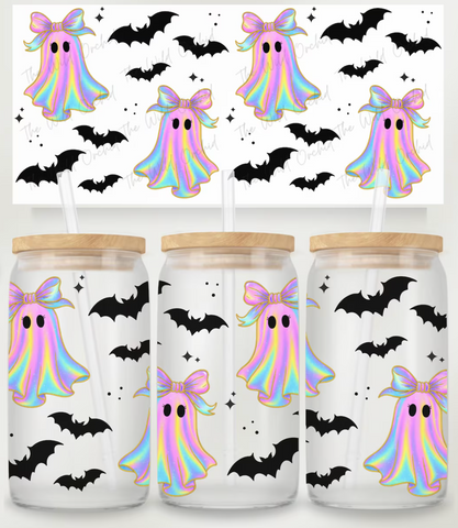 16oz UV DTF Wrap - Iridescent Ghosts with Bats