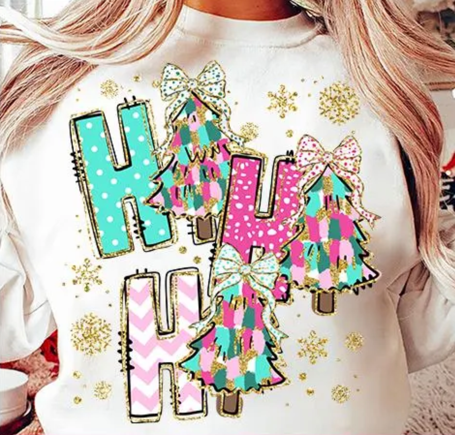 DTF Full Color TShirt Transfer - Ho Ho Ho Bright Painted Trees