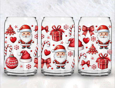 16oz UV DTF Wrap - Cute Santas