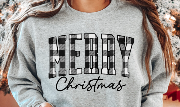 DTF Full Color TShirt Transfer - Merry Christmas Plaid (YOU PICK THE COLOR!)