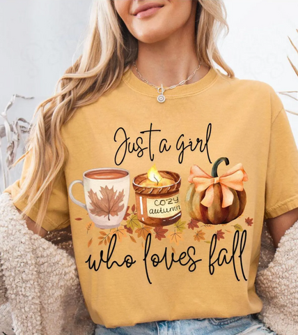 DTF Full Color Transfer - Just A Girl Who Loves Fall Coffee Candle Pumpkin
