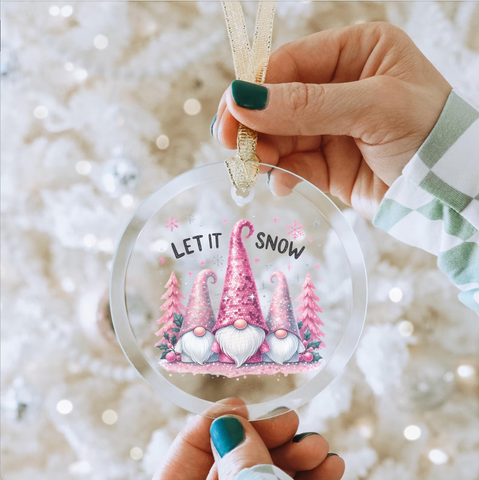 3" Ornament UV DTF Decal - Let It Snow Pink Gnomes
