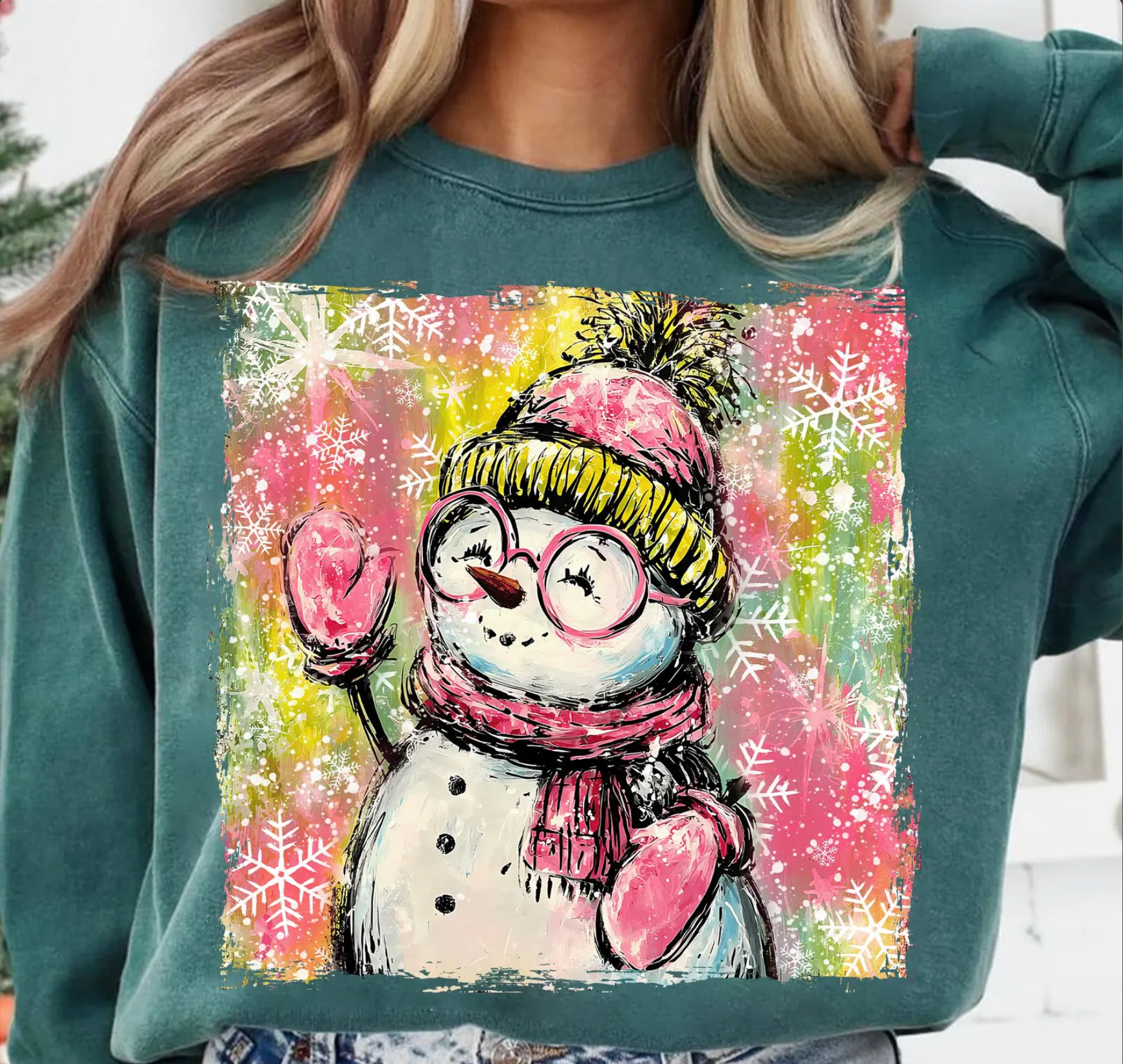 DTF Full Color TShirt Transfer - Bright Snowman w/Glasses