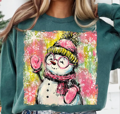 DTF Full Color TShirt Transfer - Bright Snowman w/Glasses