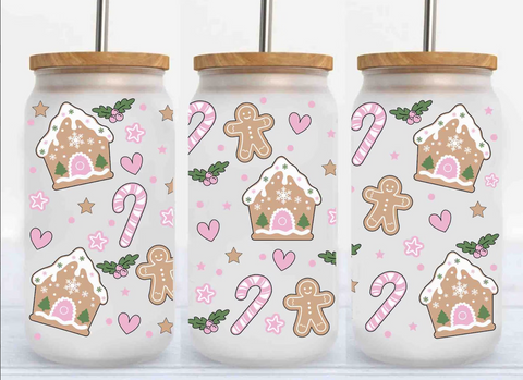 16oz UV DTF Wrap - Cute Pink Gingerbread