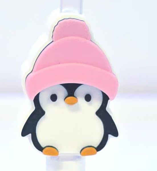 Straw Topper - Cute Winter Penguin