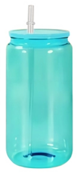 16oz Transparent Jelly Glass Can with Lid and Straw