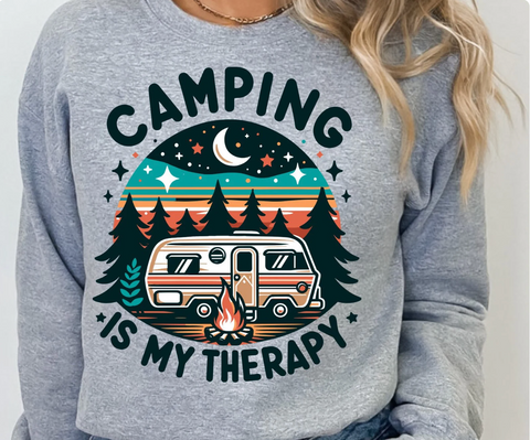 DTF Full Color Transfer - Camping Is My Therapy (Teal Sunset)
