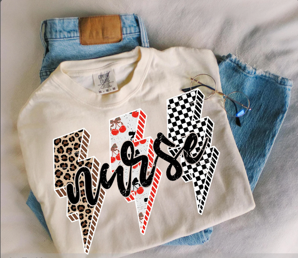 DTF Full Color Transfer - Leopard Cherry Check Nurse (White or Black)