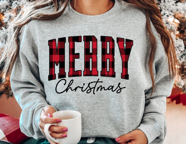 DTF Full Color TShirt Transfer - Merry Christmas Plaid (YOU PICK THE COLOR!)