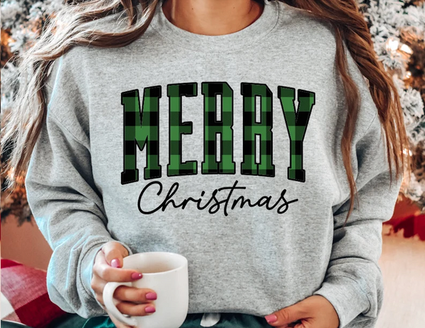 DTF Full Color TShirt Transfer - Merry Christmas Plaid (YOU PICK THE COLOR!)