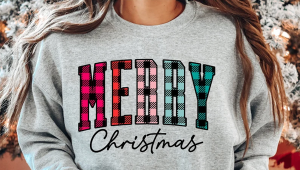 DTF Full Color TShirt Transfer - Merry Christmas Plaid (YOU PICK THE COLOR!)