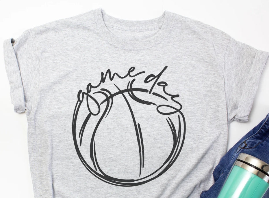 DTF Full Color Transfer - Game Day Basketball Sketch (Two Colors)