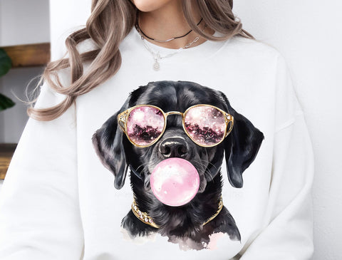 DTF Full Color Transfer - Black Lab Bubble Gum