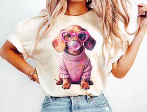 DTF Full Color Transfer - Dachshund Pink Sweater Bubble Gum