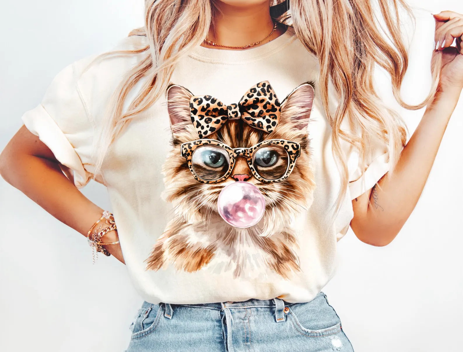 DTF Full Color Transfer - Calico Cat Bubble Gum