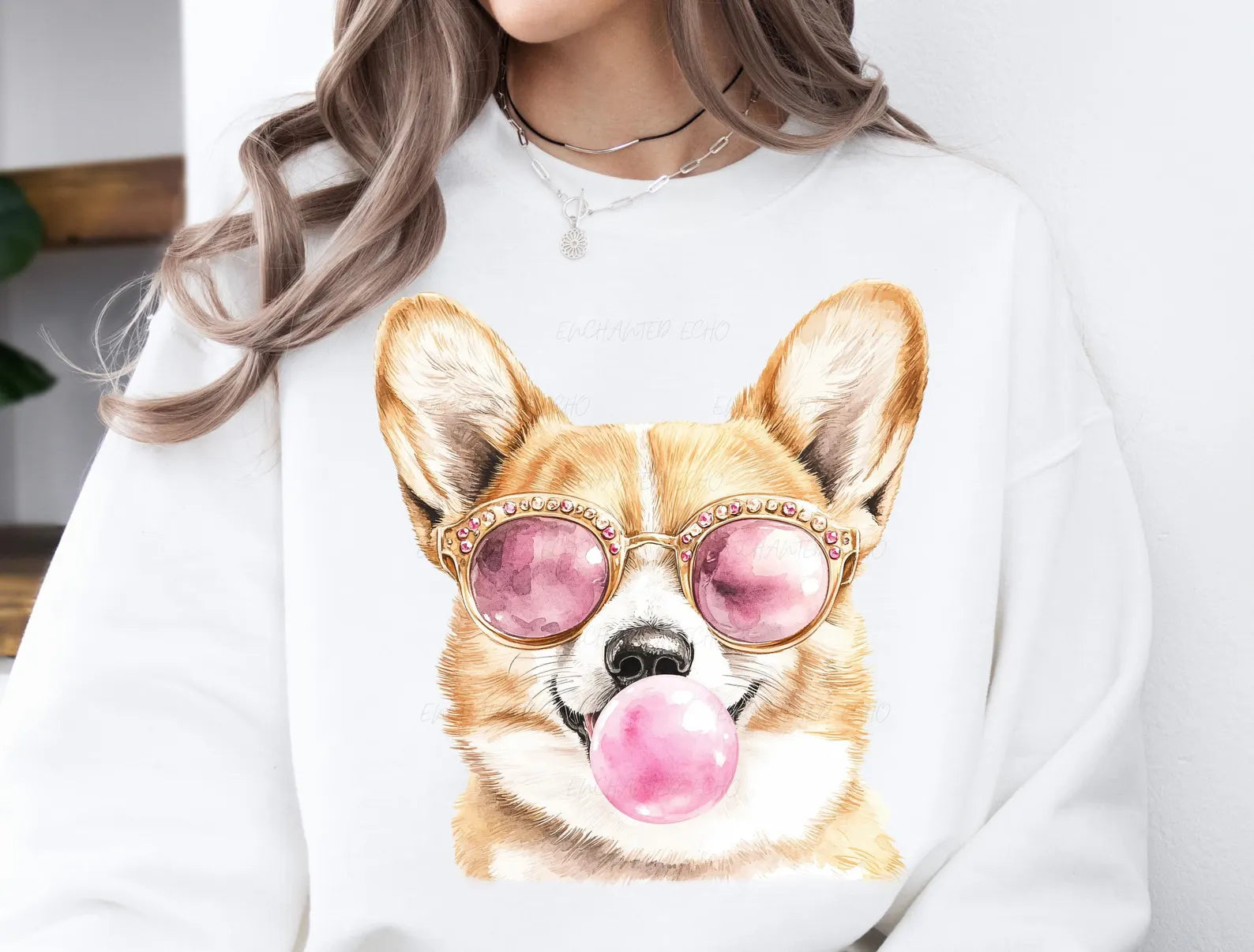 DTF Full Color Transfer - Corgi Bubble Gum