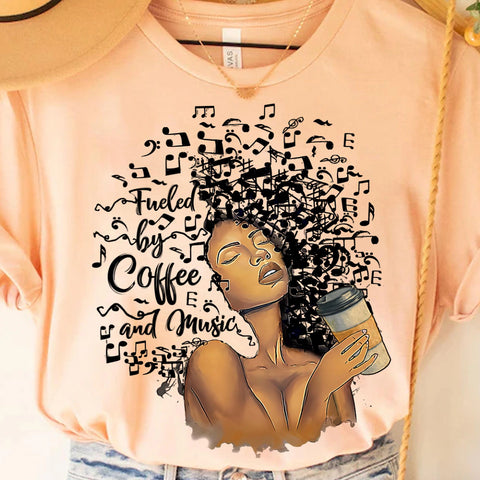 DTF Full Color Transfer - Fueled By Coffee & Music