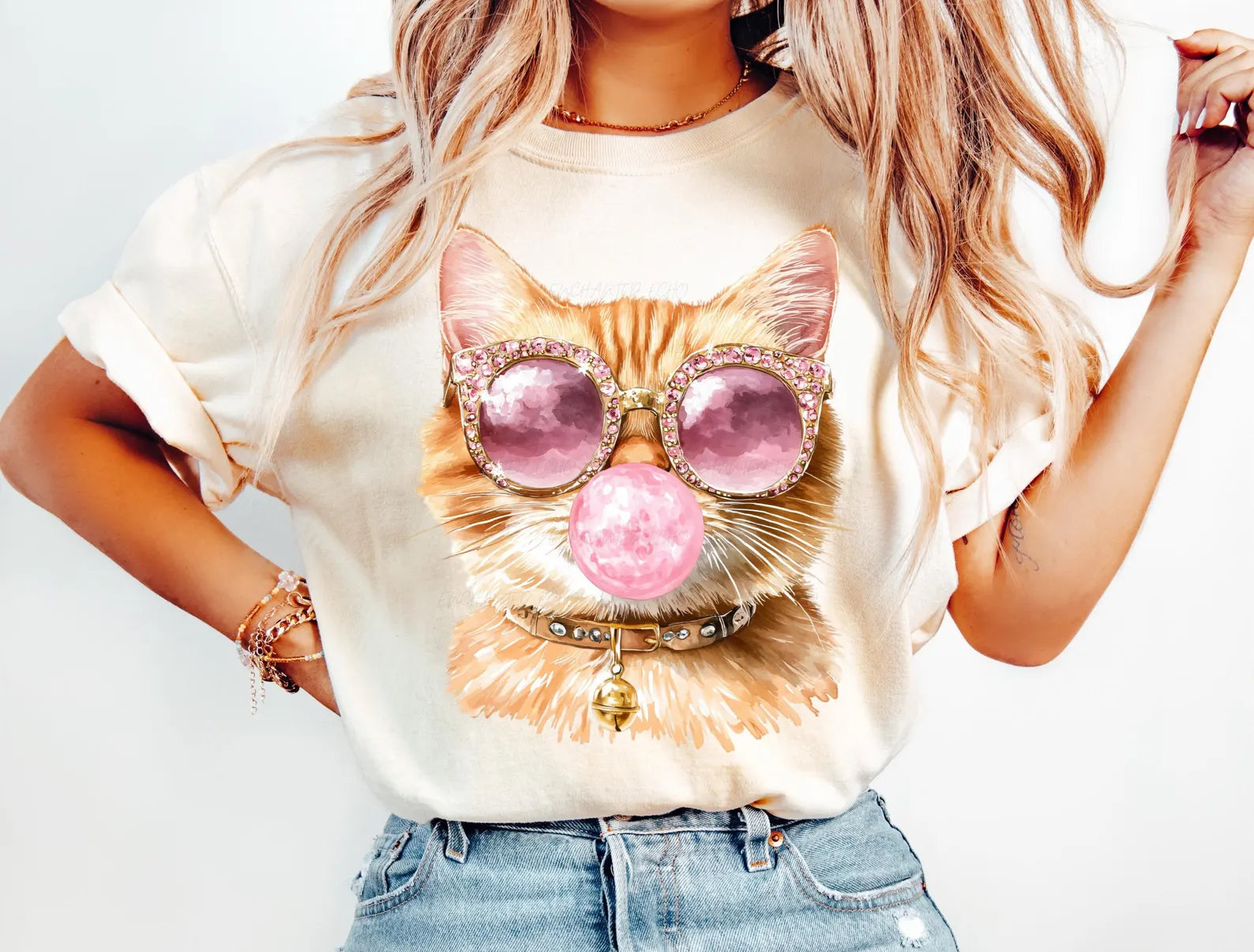 DTF Full Color Transfer - Orange Cat Bubble Gum