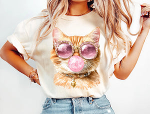 DTF Full Color Transfer - Orange Cat Bubble Gum