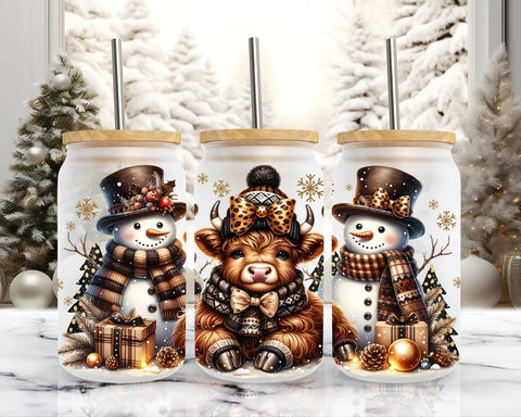 16oz UV DTF Wrap - Snowmen Highland Cow