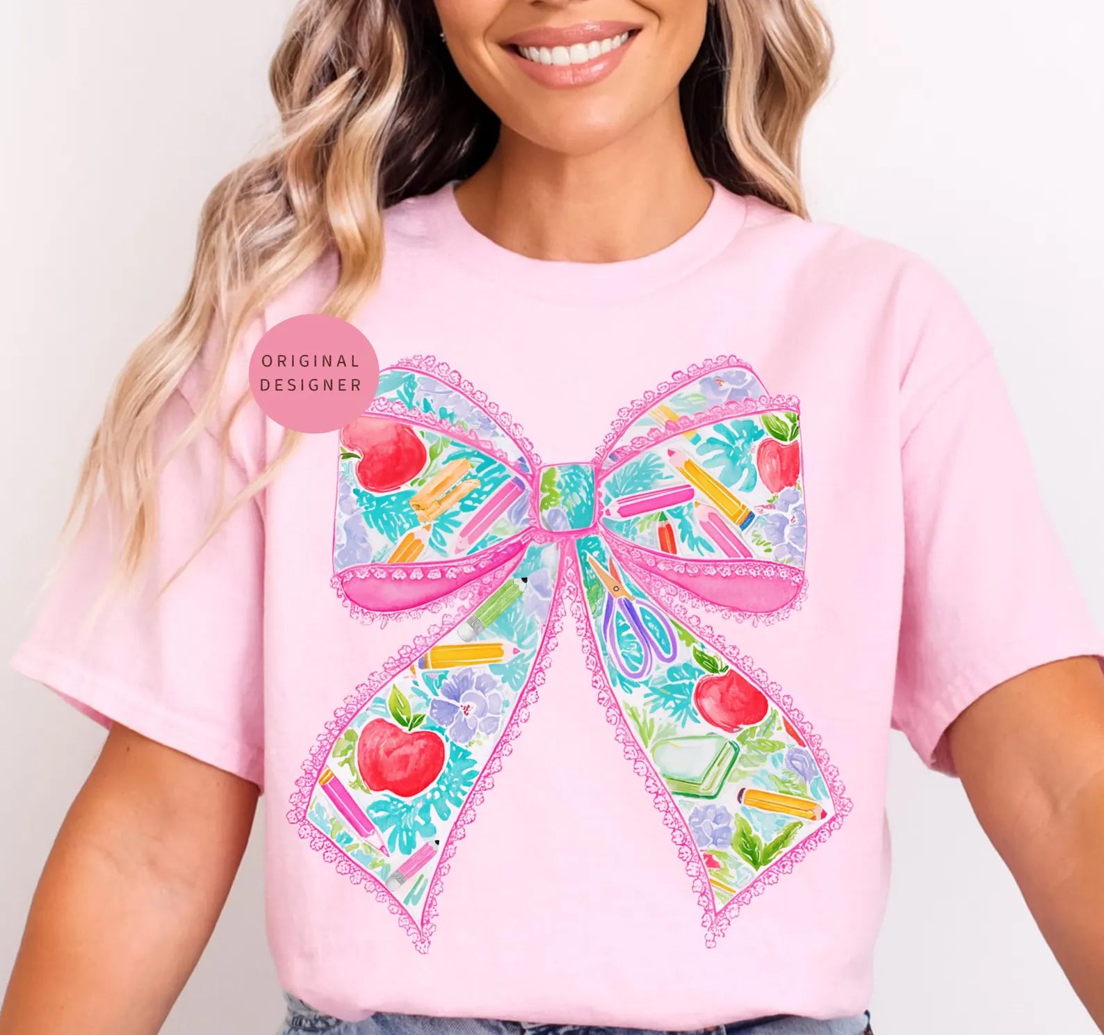 DTF Full Color Transfer - Coquette Teacher Bow