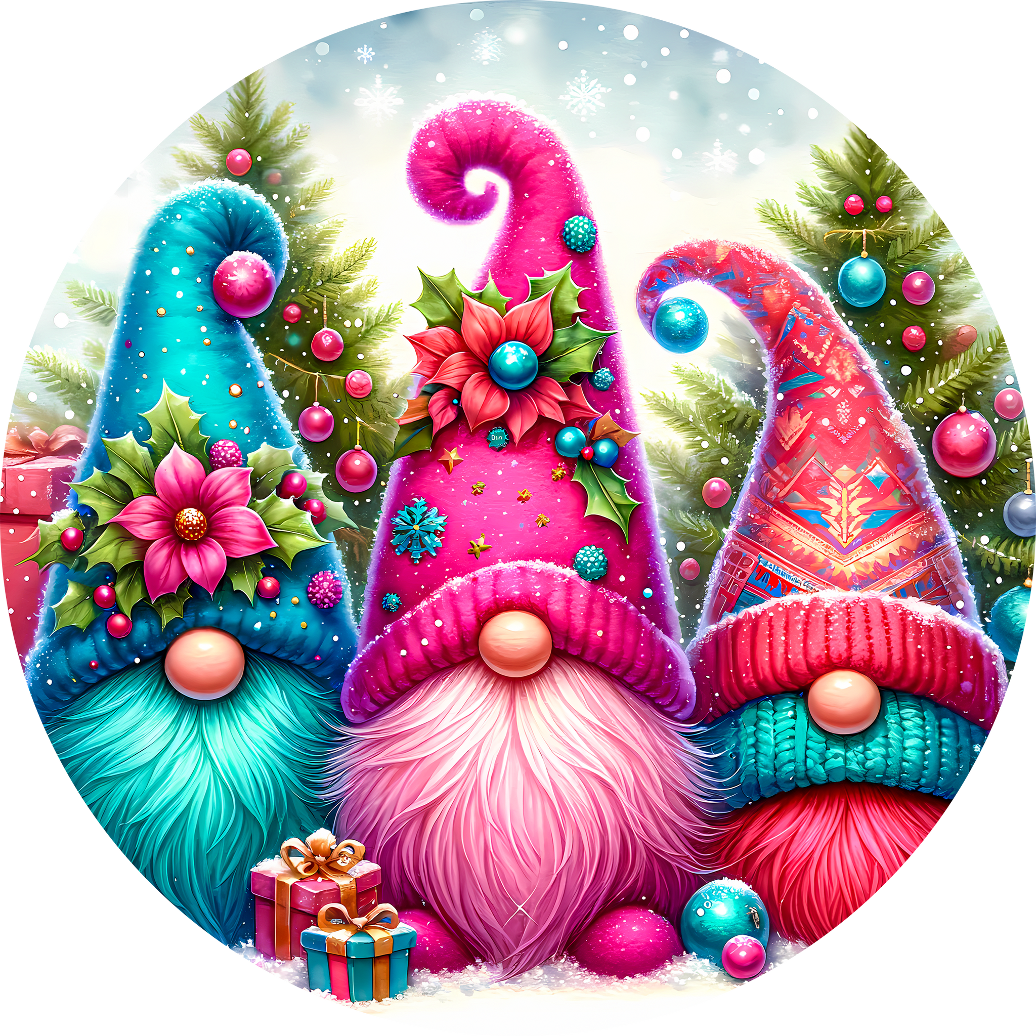 3" Ornament UV DTF Decal - Teal Hot Pink Gnomes