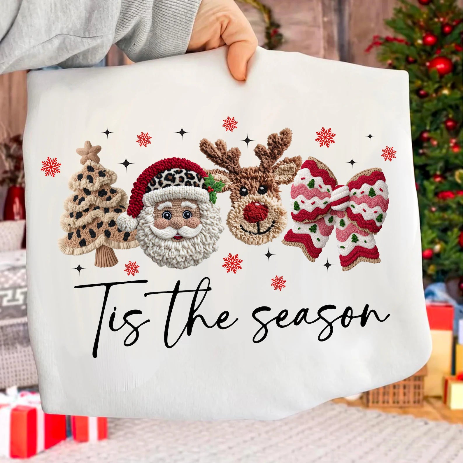 DTF Full Color TShirt Transfer - Tis The Season Faux Crochet