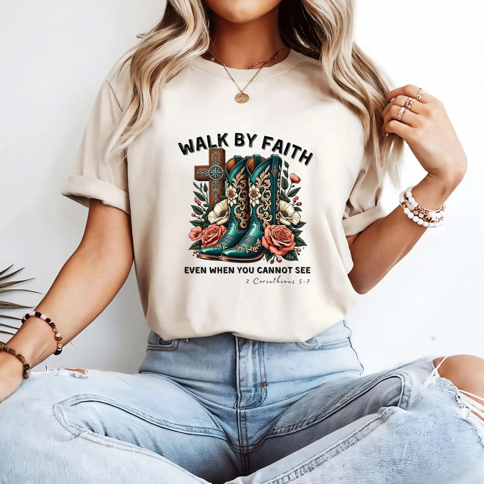 DTF Full Color Transfer - Walk By Faith Boots