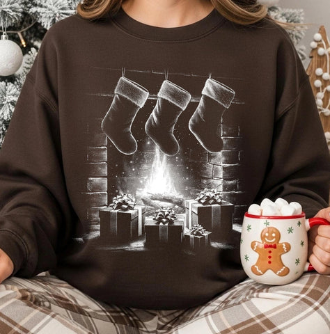 DTF Full Color TShirt Transfer - White Shadow Cozy Fireplace