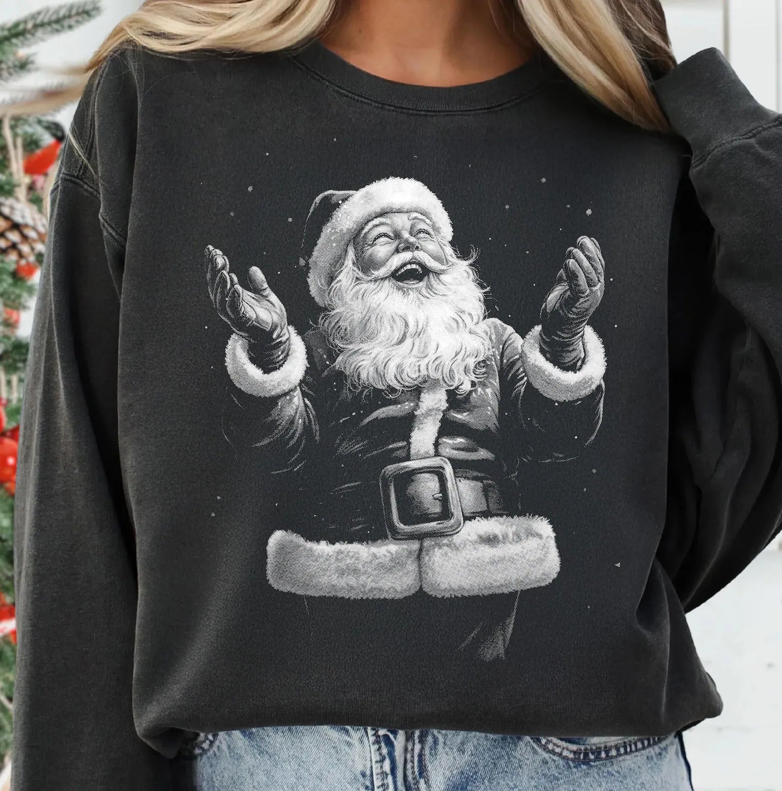 DTF Full Color TShirt Transfer - White Shadow Santa