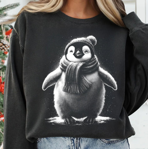 DTF Full Color TShirt Transfer - White Shadow Winter Penguin