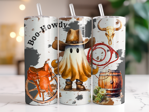 Skinny Tumbler Sublimation Wrap - Boo Howdy Ghost
