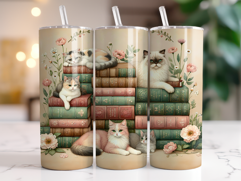 Skinny Tumbler Sublimation Wrap - Cats and Books
