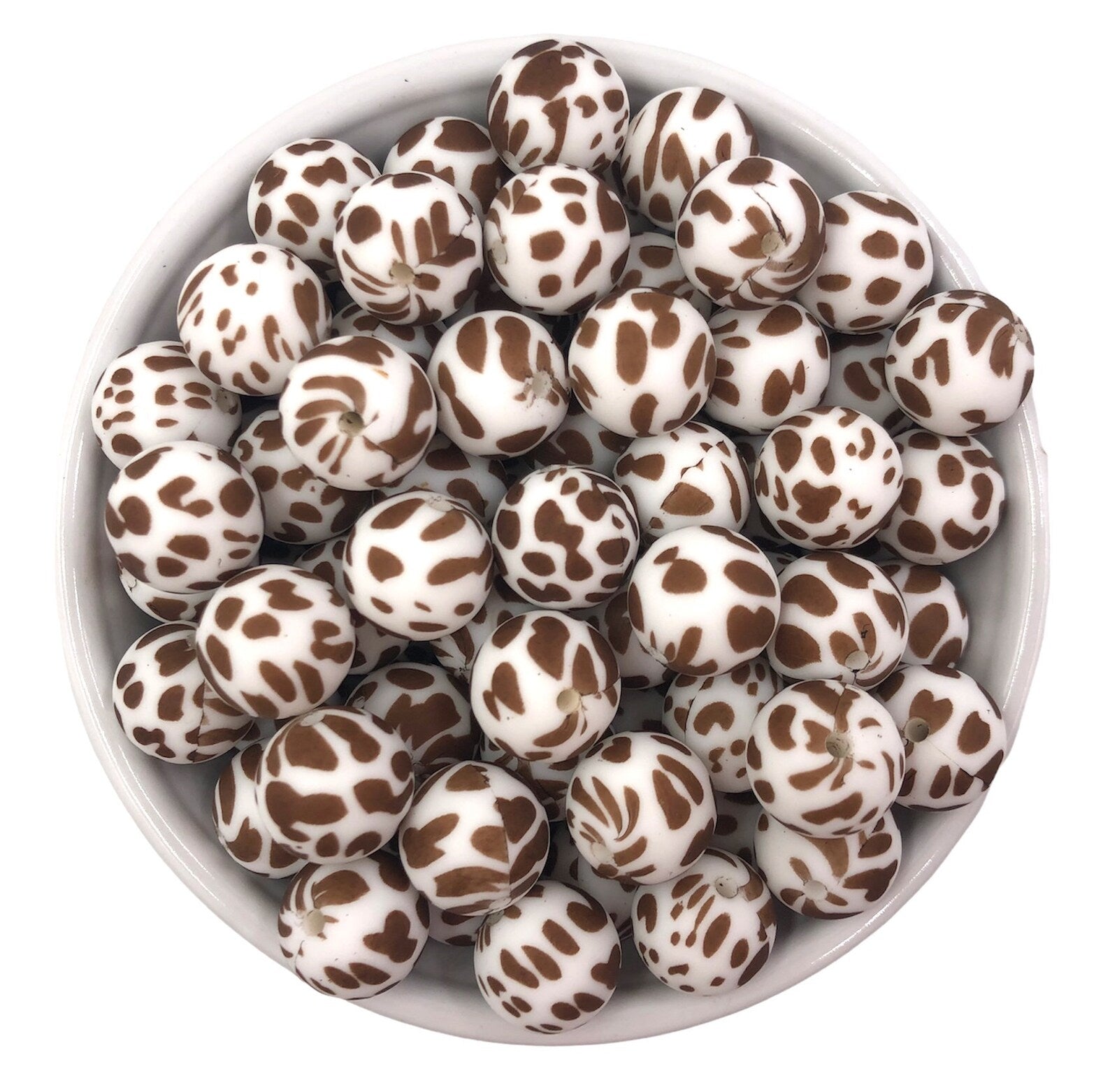 15mm Printed Silicone Bead - Brown Cow Spot