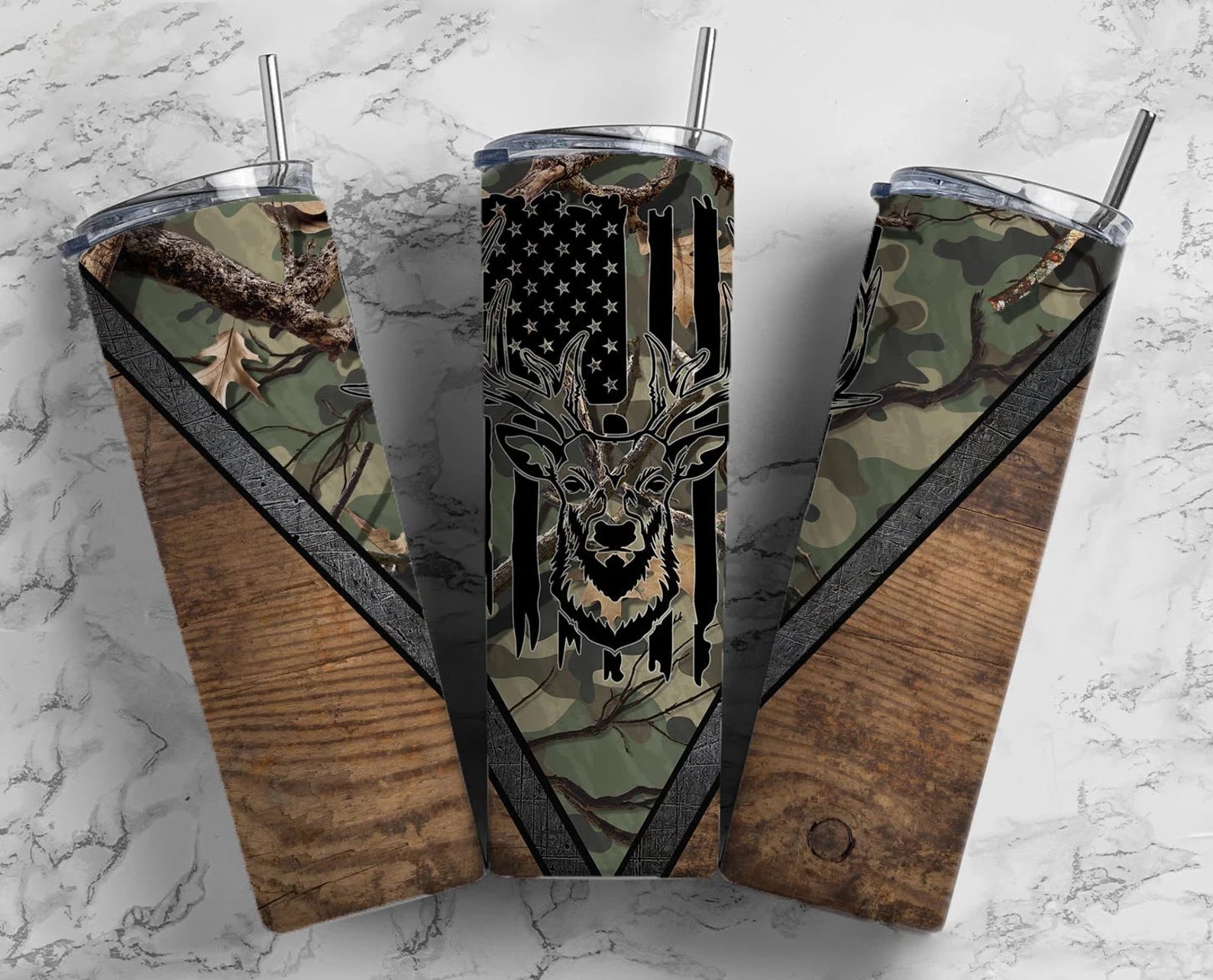 Skinny Tumbler Sublimation Wrap - Hunting Camo Deer