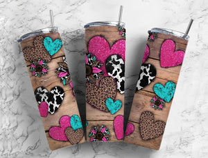 Skinny Tumbler Sublimation Wrap - Western Hearts